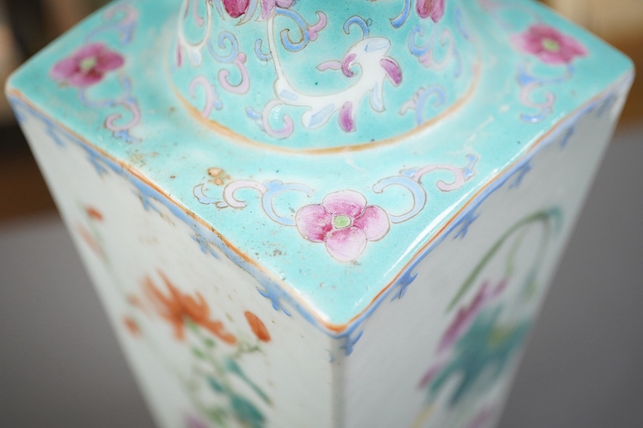 A Chinese famille rose square section vase, second half 19th century